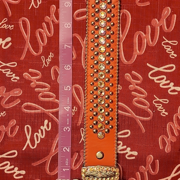 BB Simon orange leather rhinestones and studs belt Large main image 4